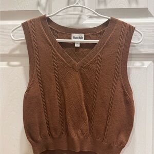 Brown Cable Knit Sweater Vest